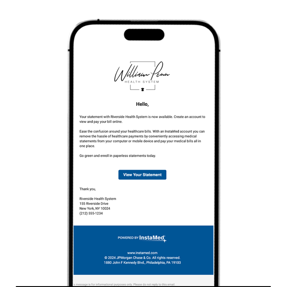 Example of an easy-to-read patient statement email from a healthcare provider.